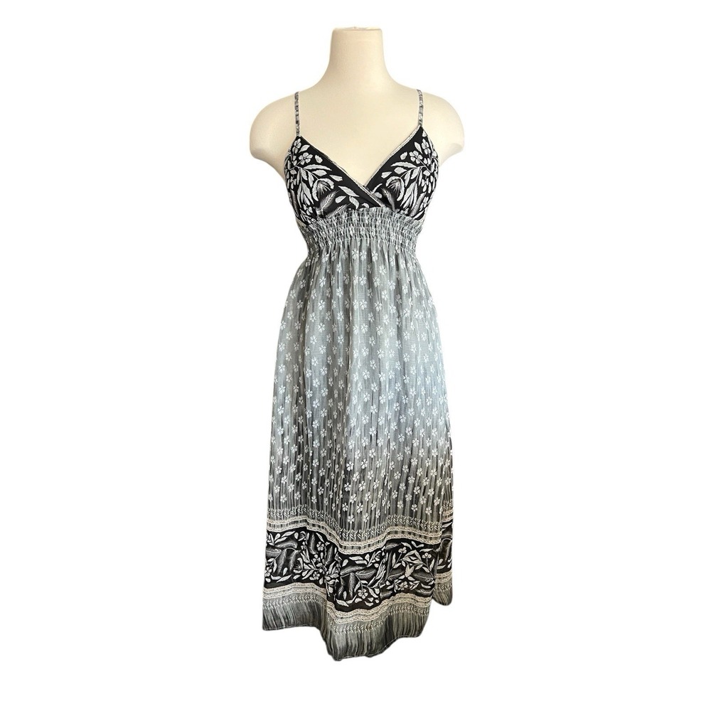 She's Cool Babydoll Maxi Dress Womens Medium Smocked Waist Boho Whimsigoth *Flaw